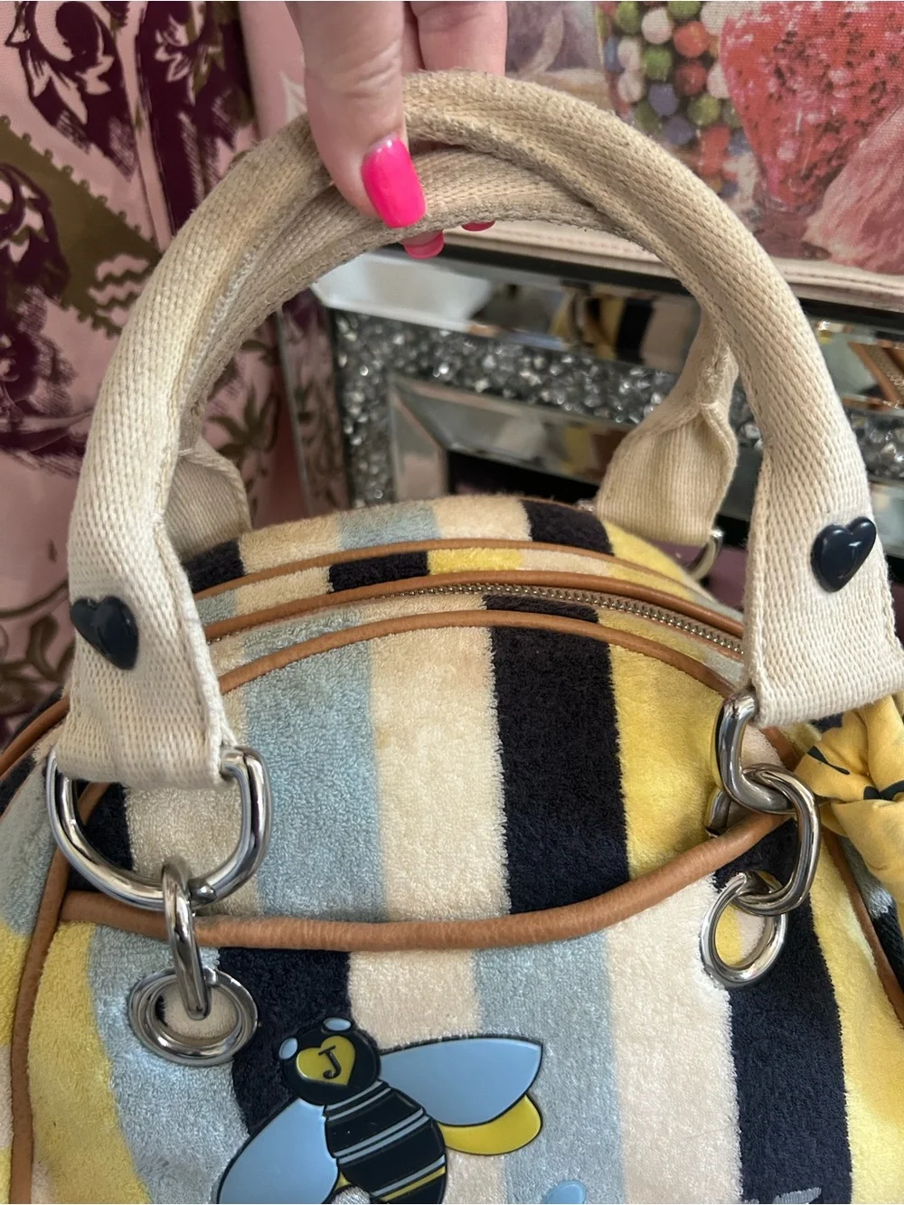 Rare Y2K Vintage Juicy Couture Colorful Striped Terry BEE Bowler Satchel Bag 🐝